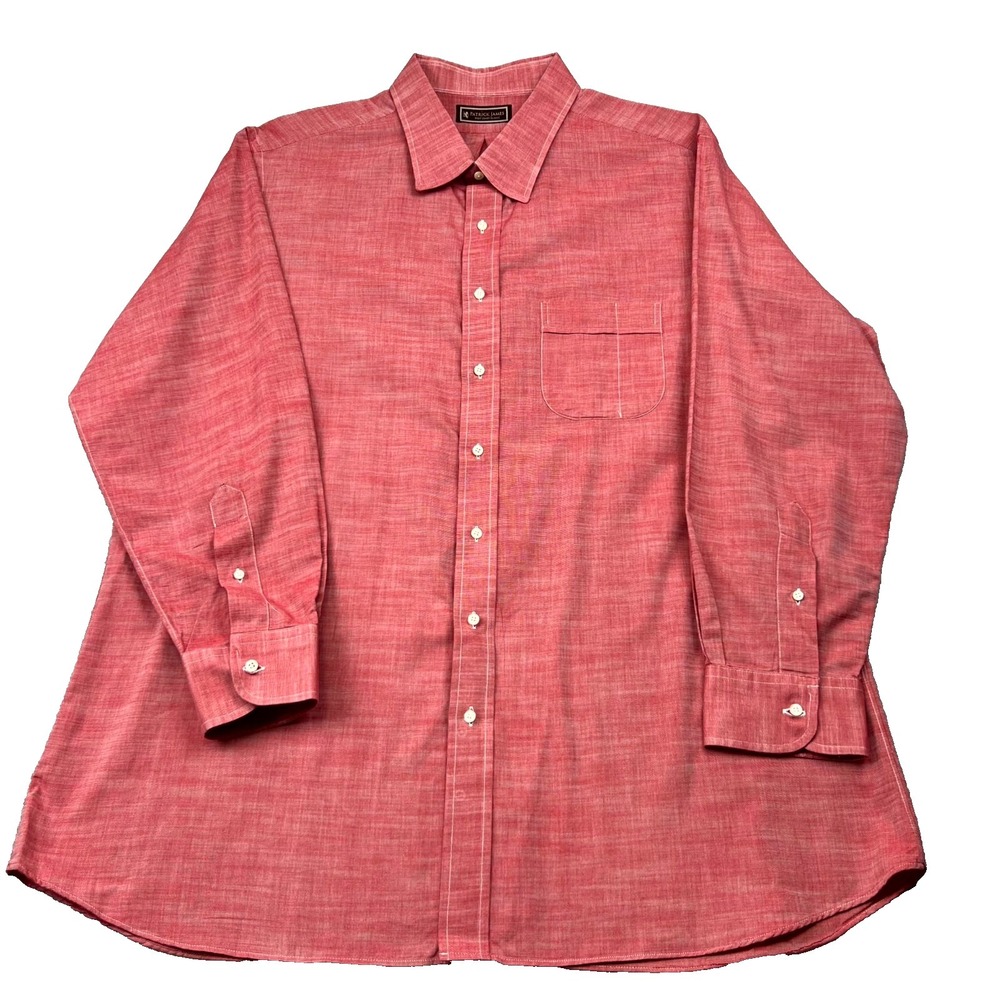 Custom Patrick James 2XL Dress Shirt Mens Salmon Pleated Button Up Made USA